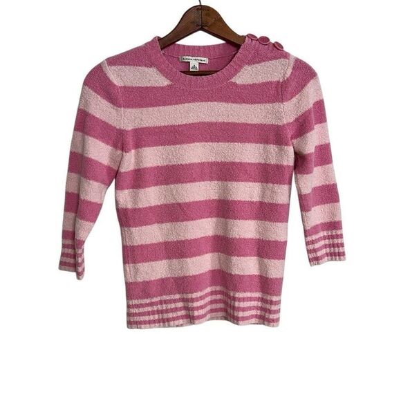 Banana Republic Stripe Crew Neck 3/4 Sleeve Knit Pullover Sweater Pink Small - Picture 1 of 7